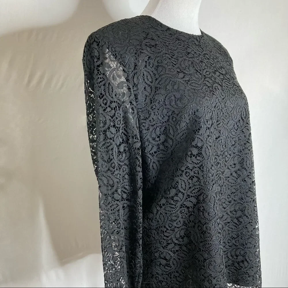 Vintage J. Jill Black Lace Long Sleeve Top Size 12